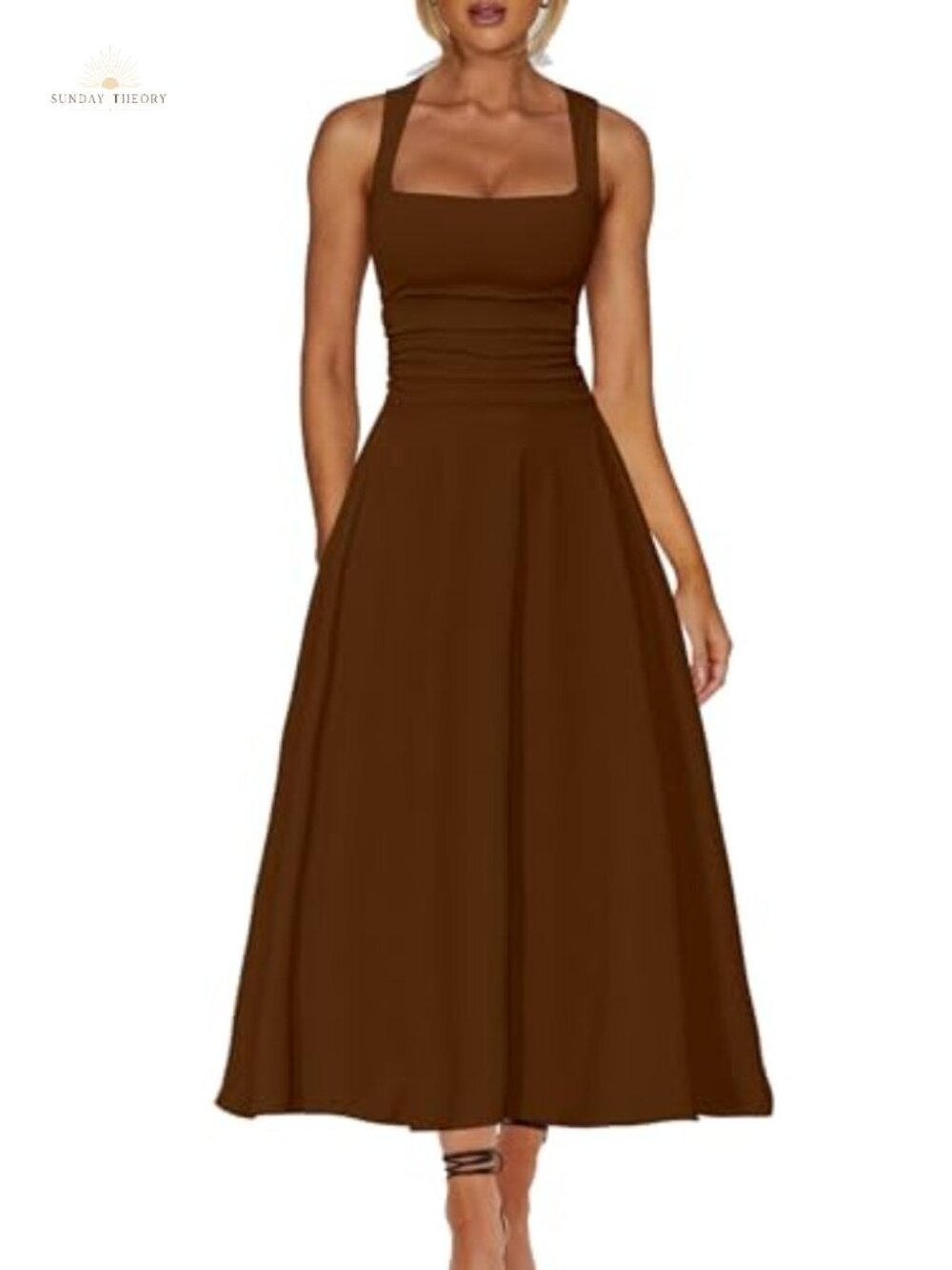 Elegant Corset A-Line Formal Maxi Dress Square Neck Sleeveless Ruched Waist
